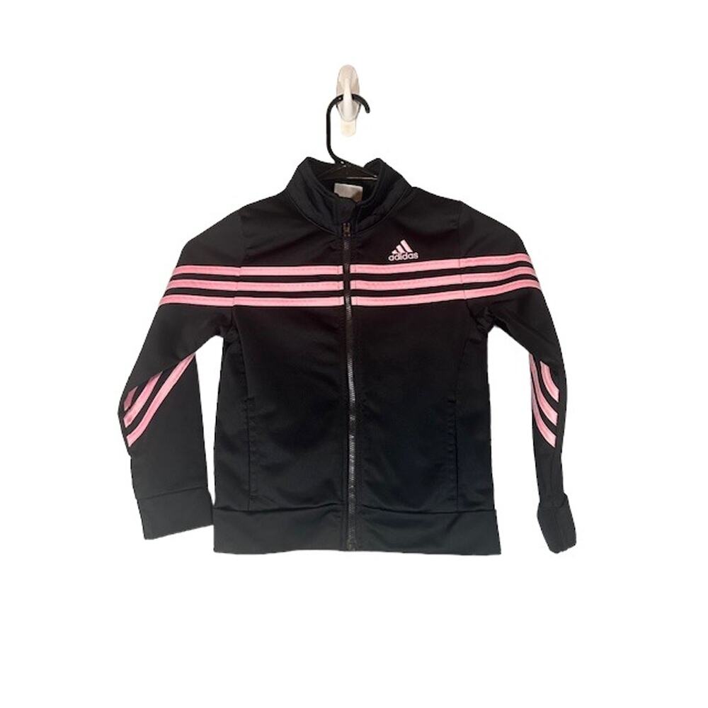 Adidas Black & Pink Mock Neck Full Zip Track Jacket Kids Girls Sz 6 Youth